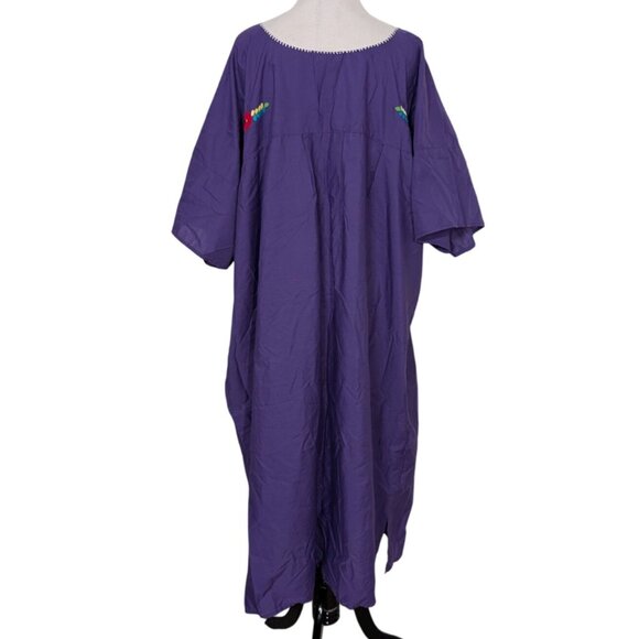Zapoteco Mexican Embroidered Floral Dress Womens One Size Purple Hand Made - Picture 8 of 10